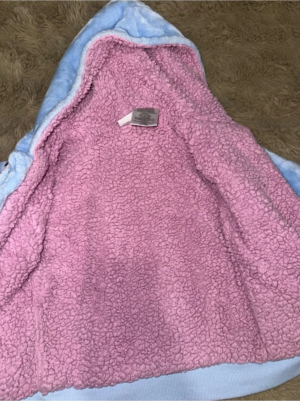 Disney Blue Hooded Plush One-Piece with Pink Lining